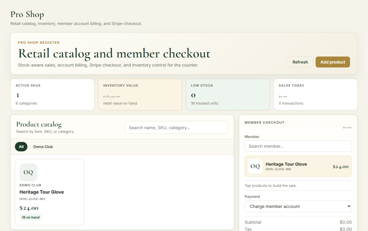 Exact Black Sparrow Pro Shop register using fictional product data